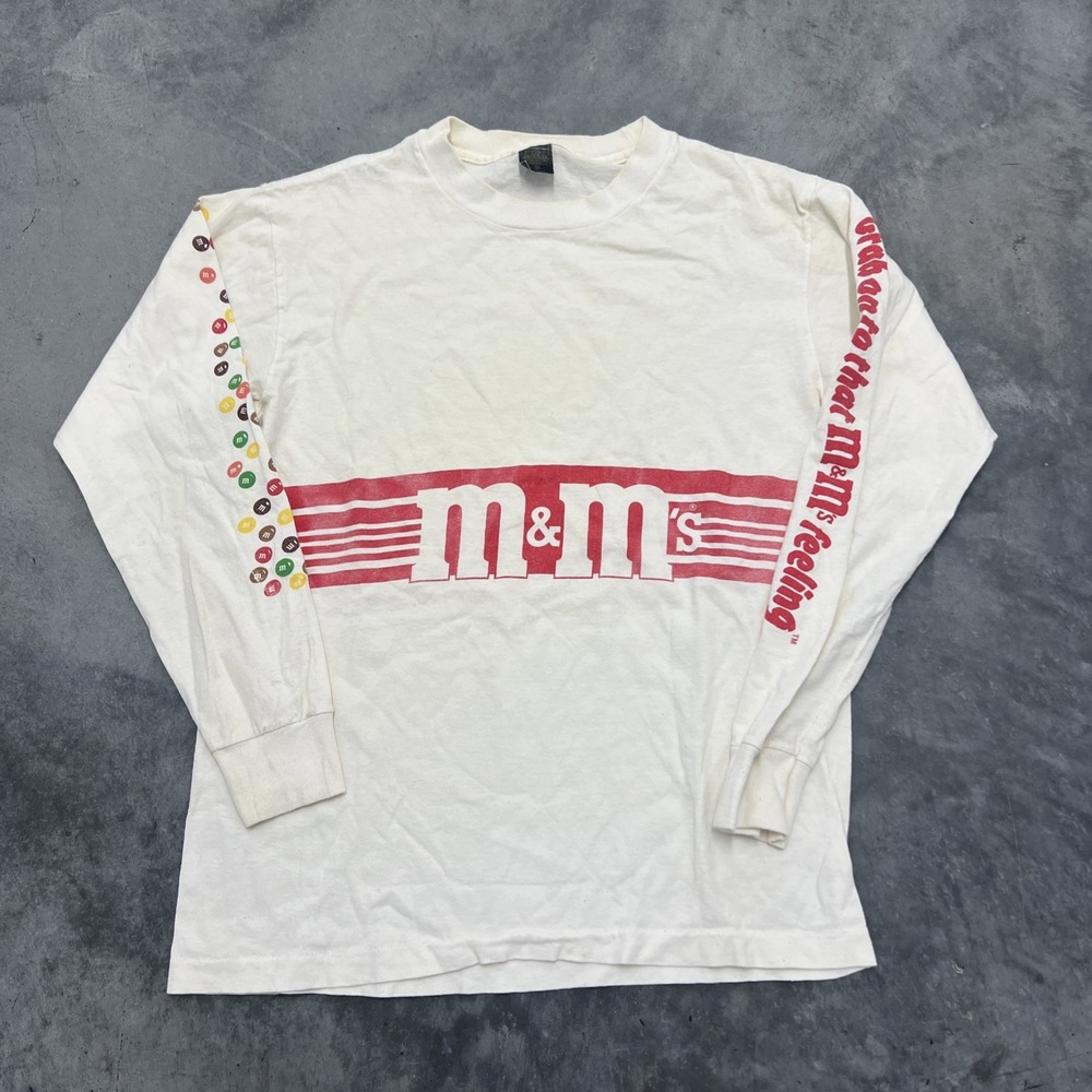Vintage M&M Colorful Rainbow Long Sleeve Shirt Size M Yellowing And White